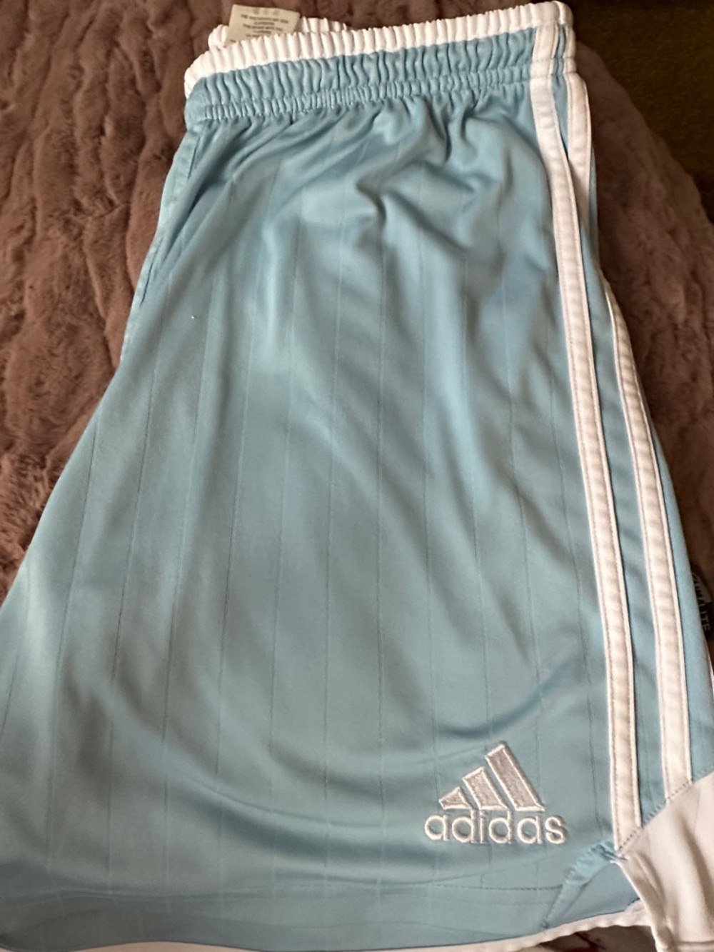 Women’s Adidas Sky Blue Shorts with White Side Stripes